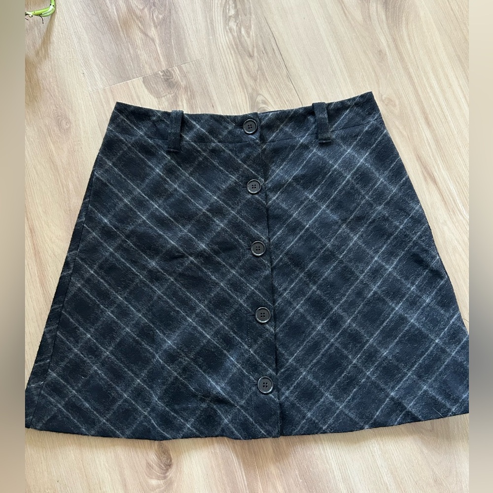 J. Crew Plaid Black Button-Front Skirt